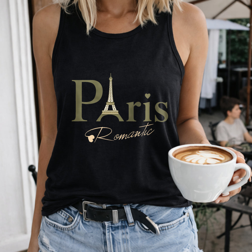 Paris Letter & Eiffel Tower Racer - Vibrant Red Stretchy Women's Tank Top
