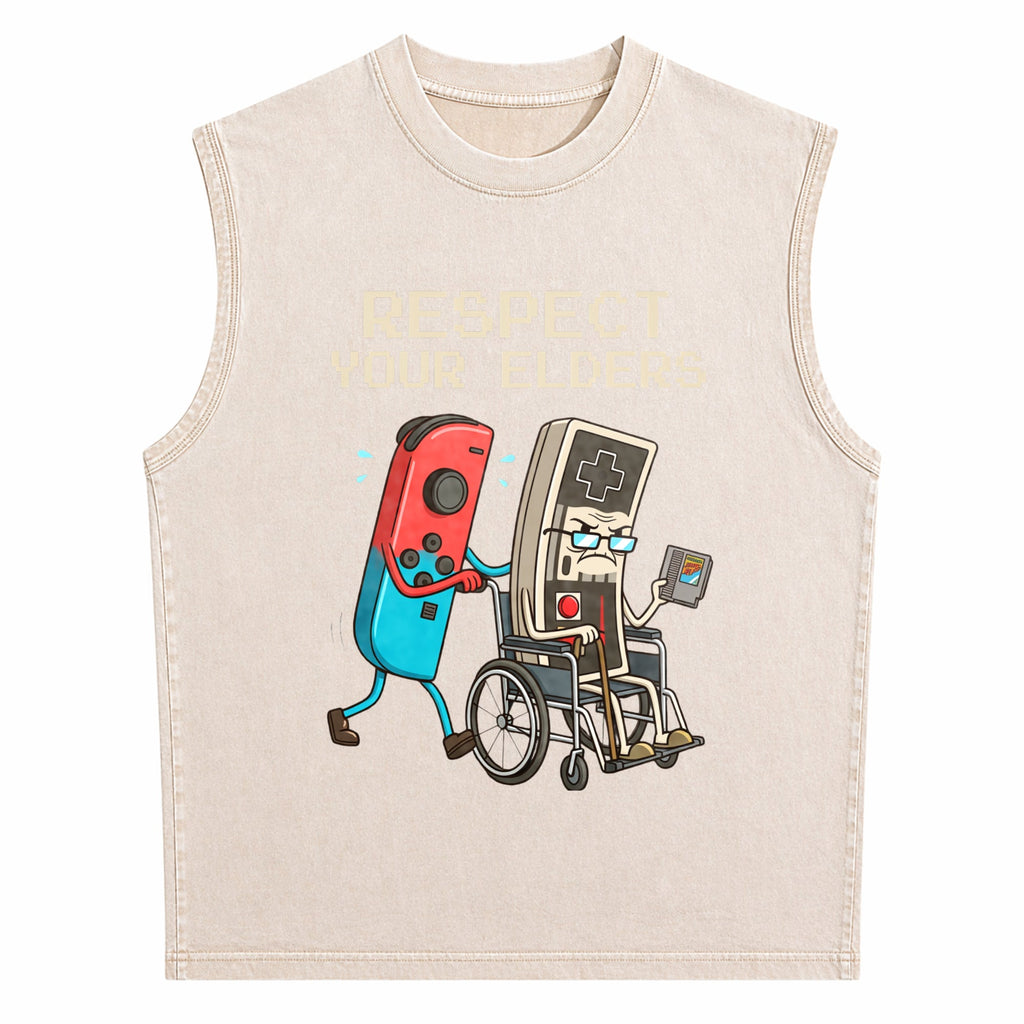 Funny Gamer Console Old School Gaming Lover Unique Humor Men's Washed Tank Top