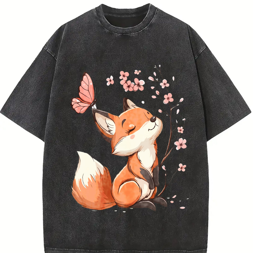 Summer Floral Butterfly Fox Vintage Washed T-Shirt product image 2