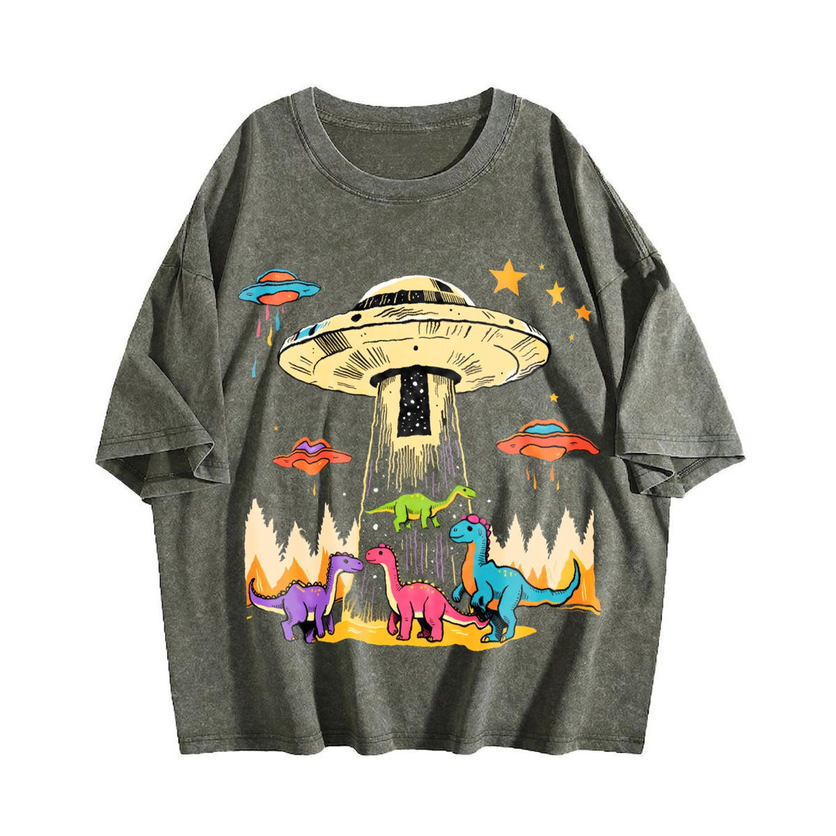 Mint Green Nostalgic Sci-fi - With UFO And Dinosaur Vintage product image 4