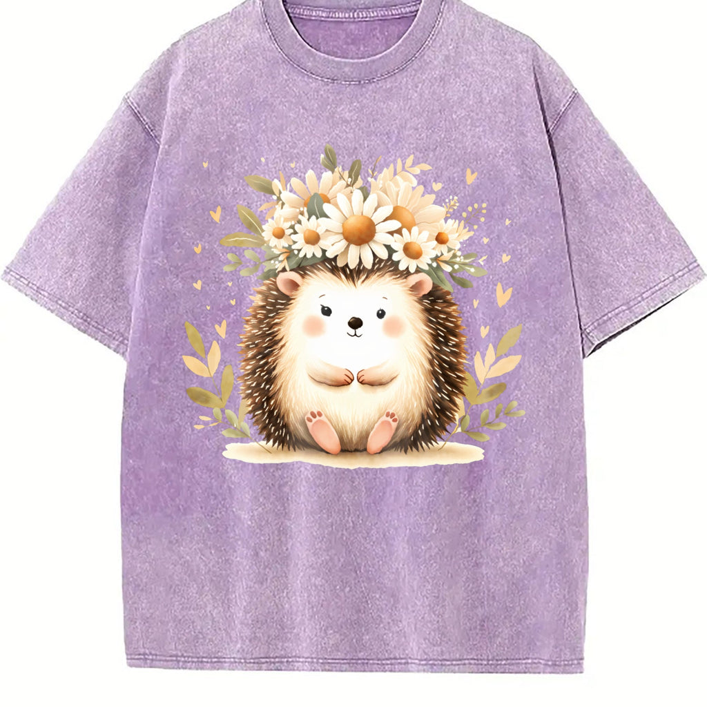 Hedgehog & Daisy - With Cute & Floral Vintage Washed T-Shirt product image 6
