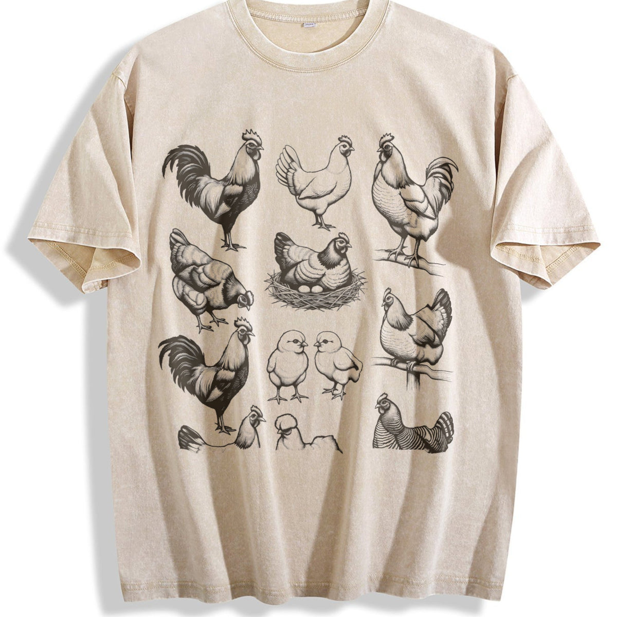 Chicken 90s Tattoo Vintage Washed T-Shirt product image 1