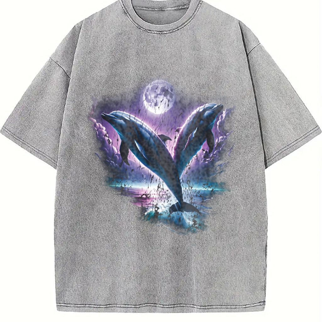 Two Dolphins Moon Vintage Washed T-Shirt product image 5