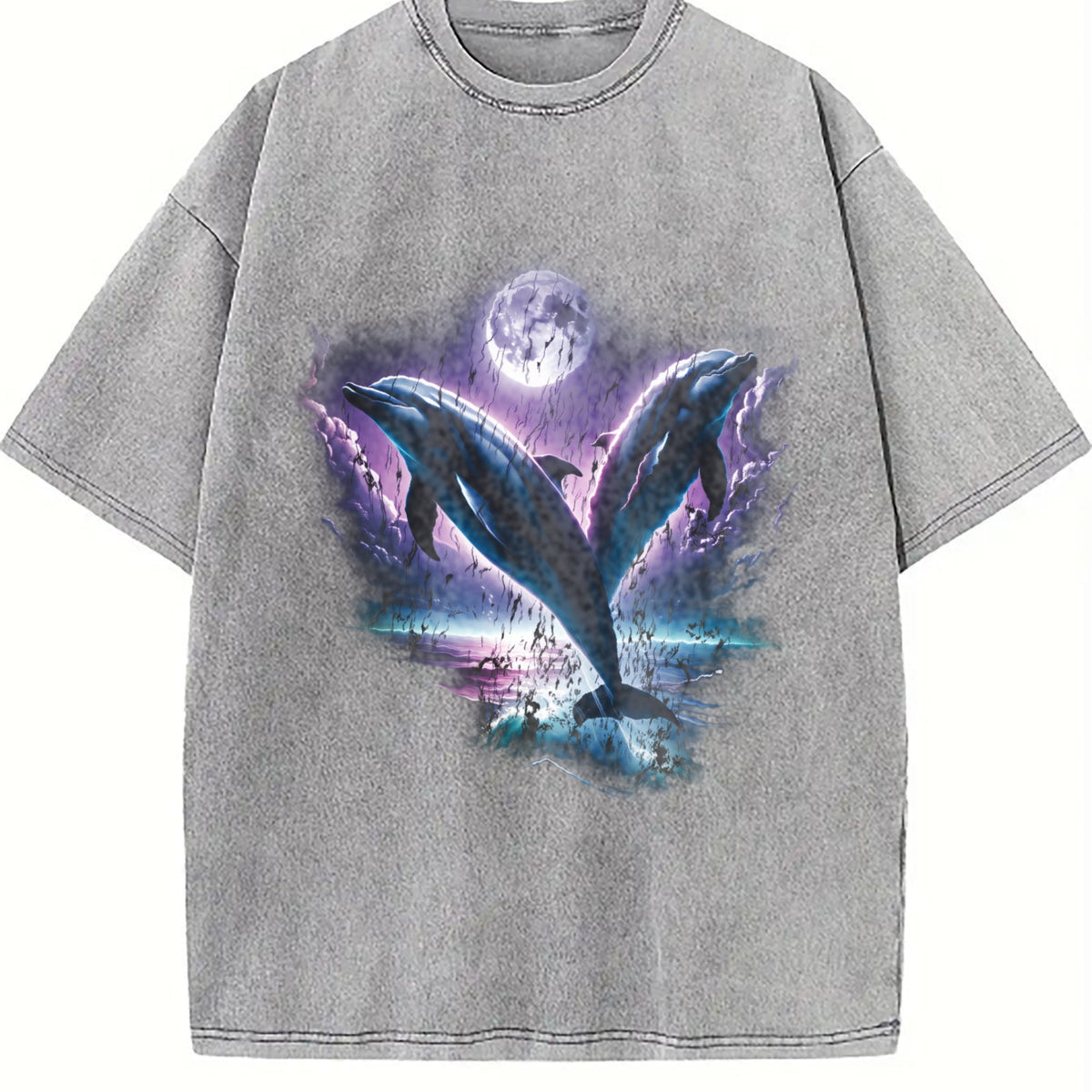 Two Dolphins Moon Vintage Washed T-Shirt product image 5