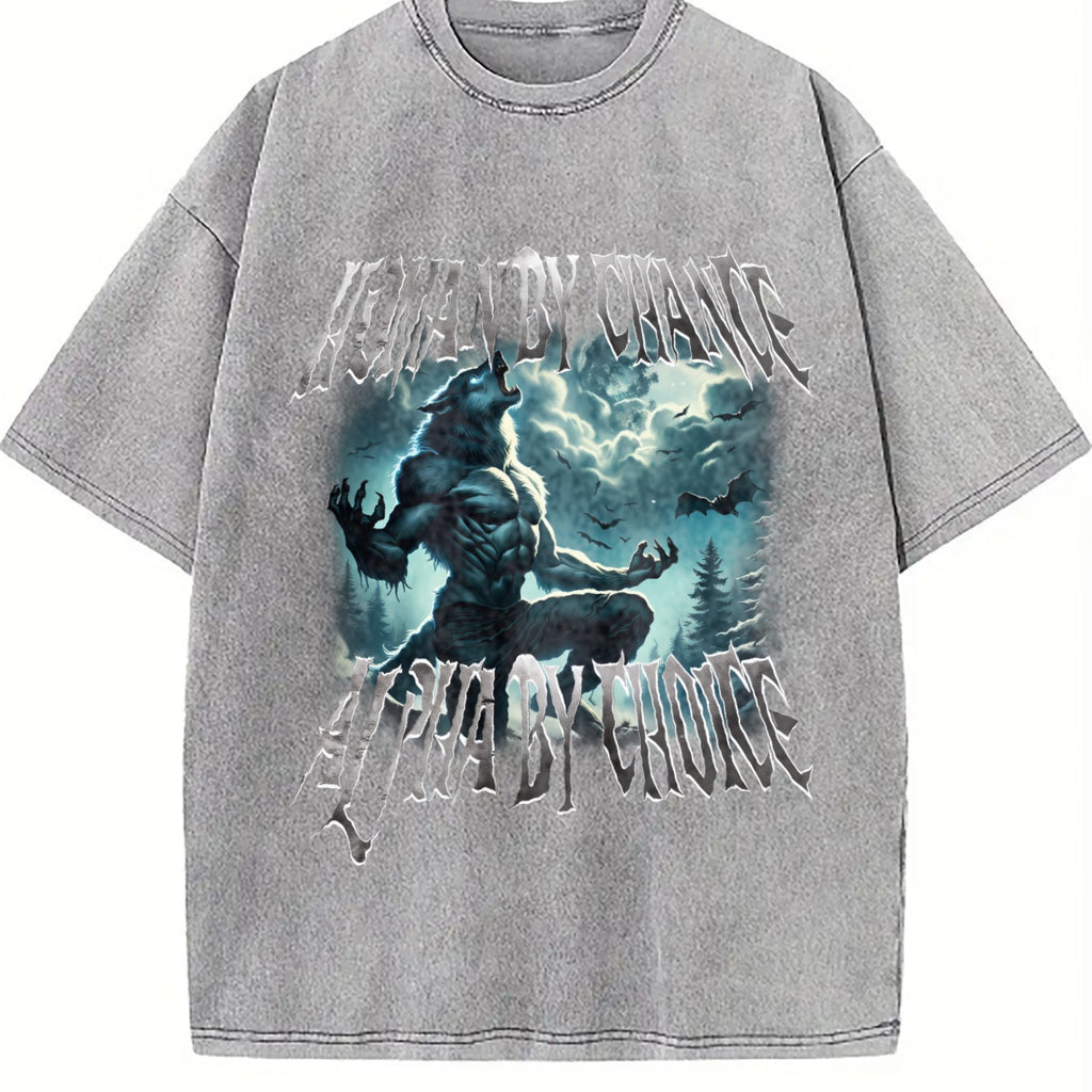 Human By Chance Alpha By Choice Wolf Vintage Washed T-Shirt product image 5