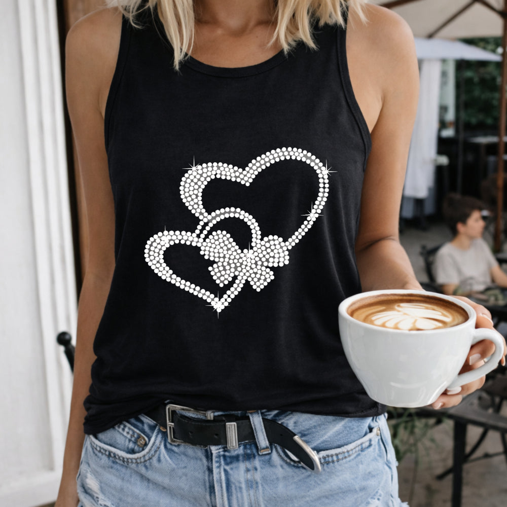 Black With Cartoon Heart & Bow Women's Tank Top