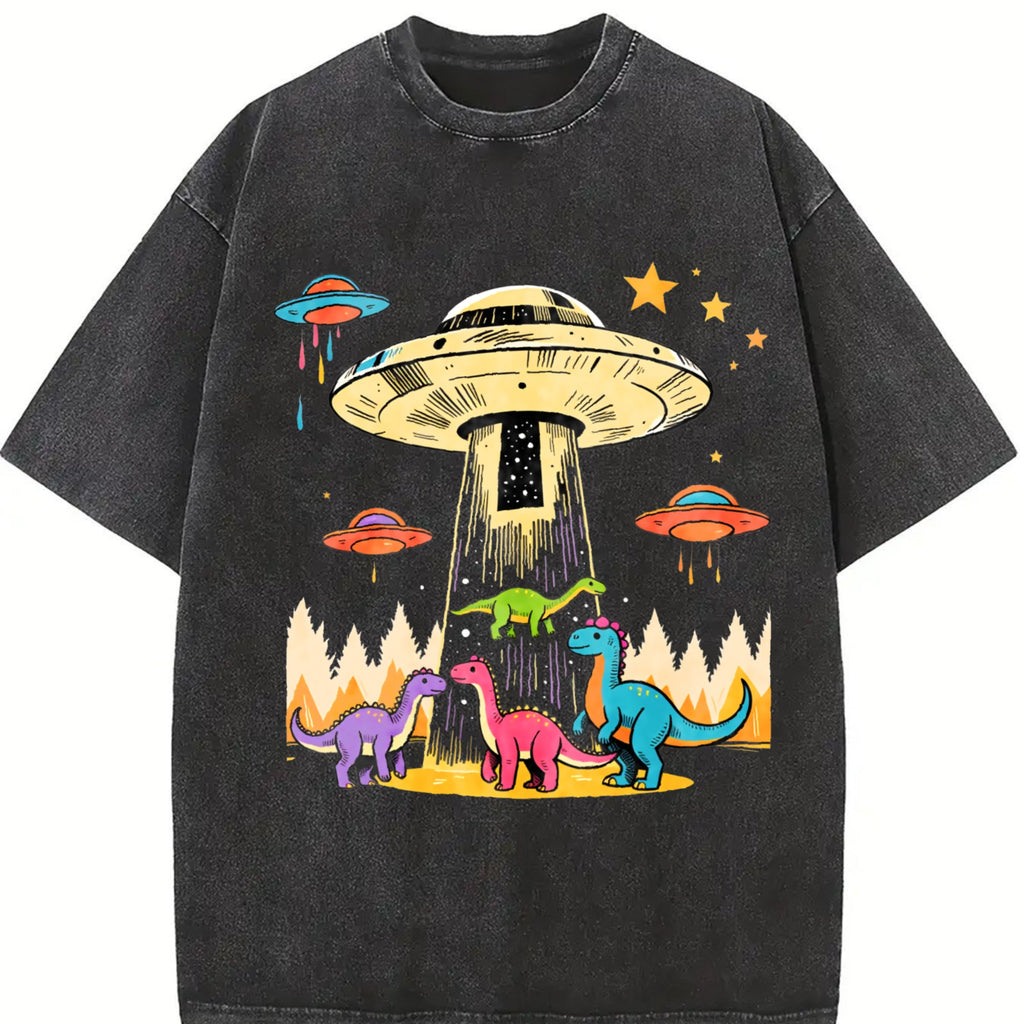 Mint Green Nostalgic Sci-fi - With UFO And Dinosaur Vintage product image 2