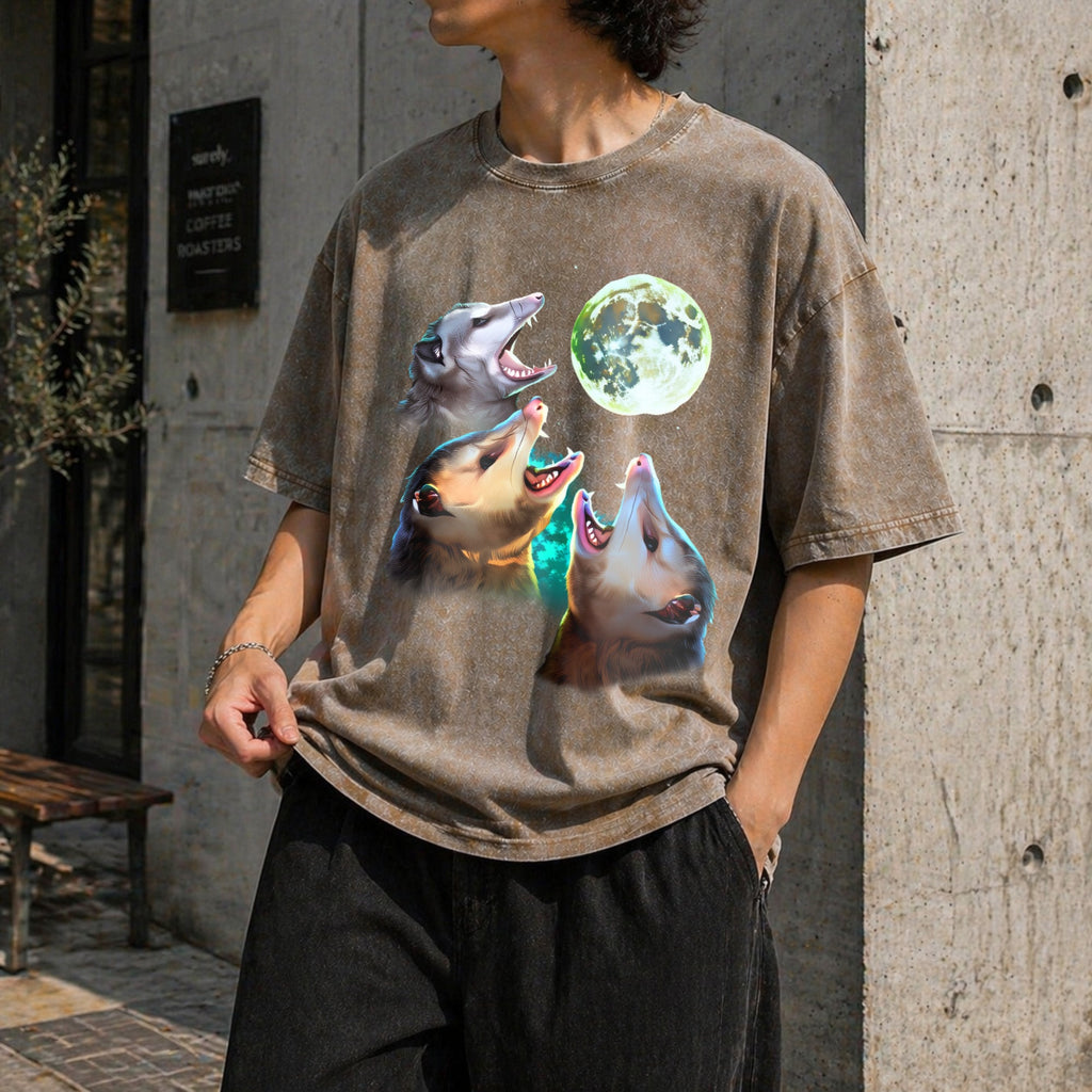 Three Possums Howling At Moon Vintage Washed T-Shirt product image 3