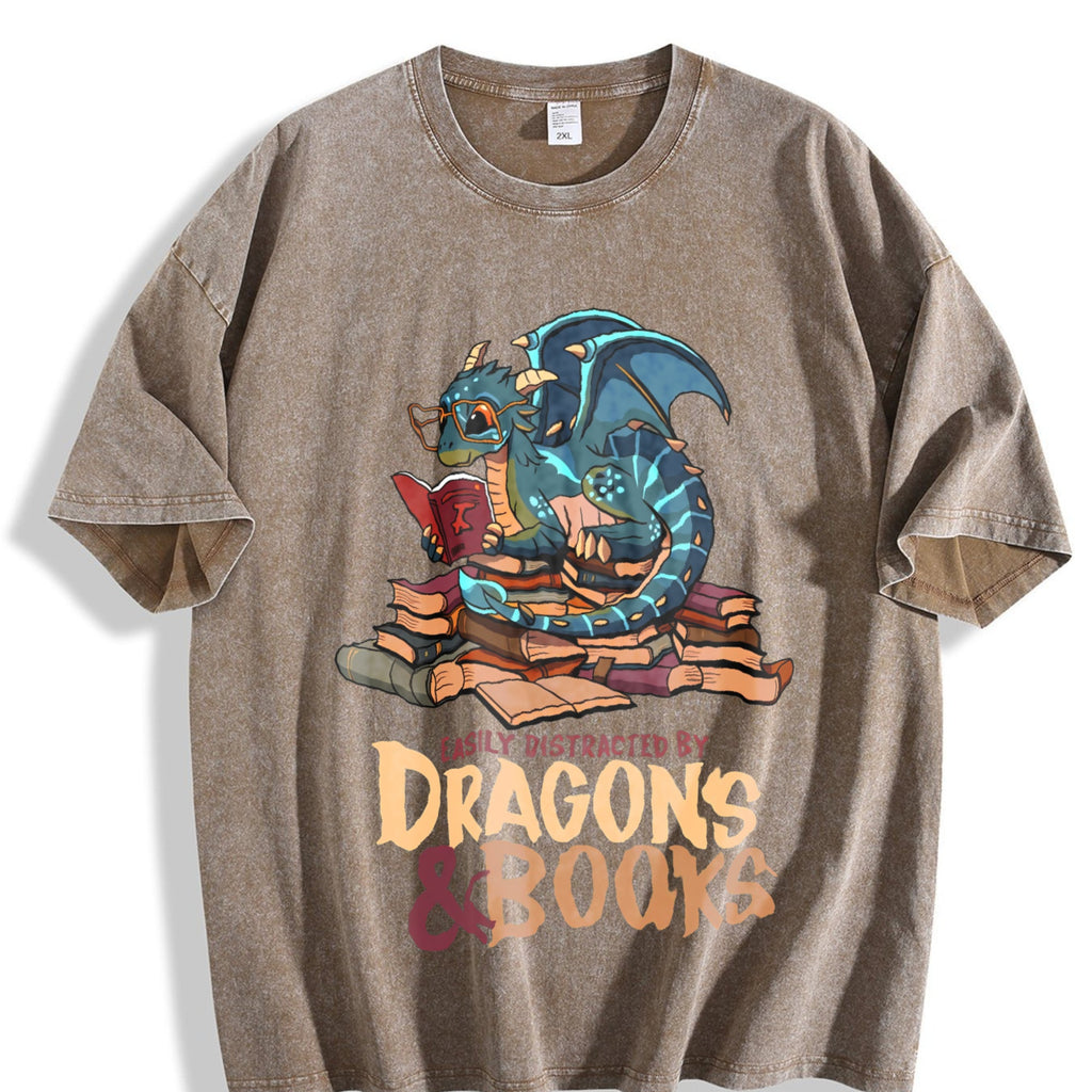 Blue Dragon Buried In Books Letter Vintage Washed T-Shirt product image 3