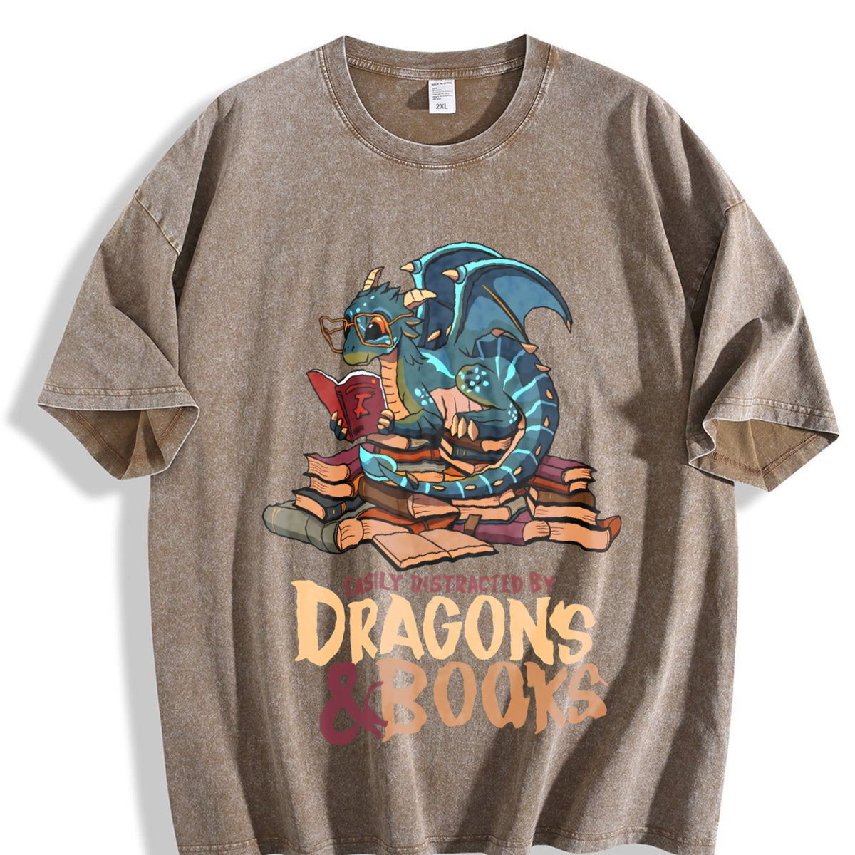 Blue Dragon Buried In Books Letter Vintage Washed T-Shirt product image 3