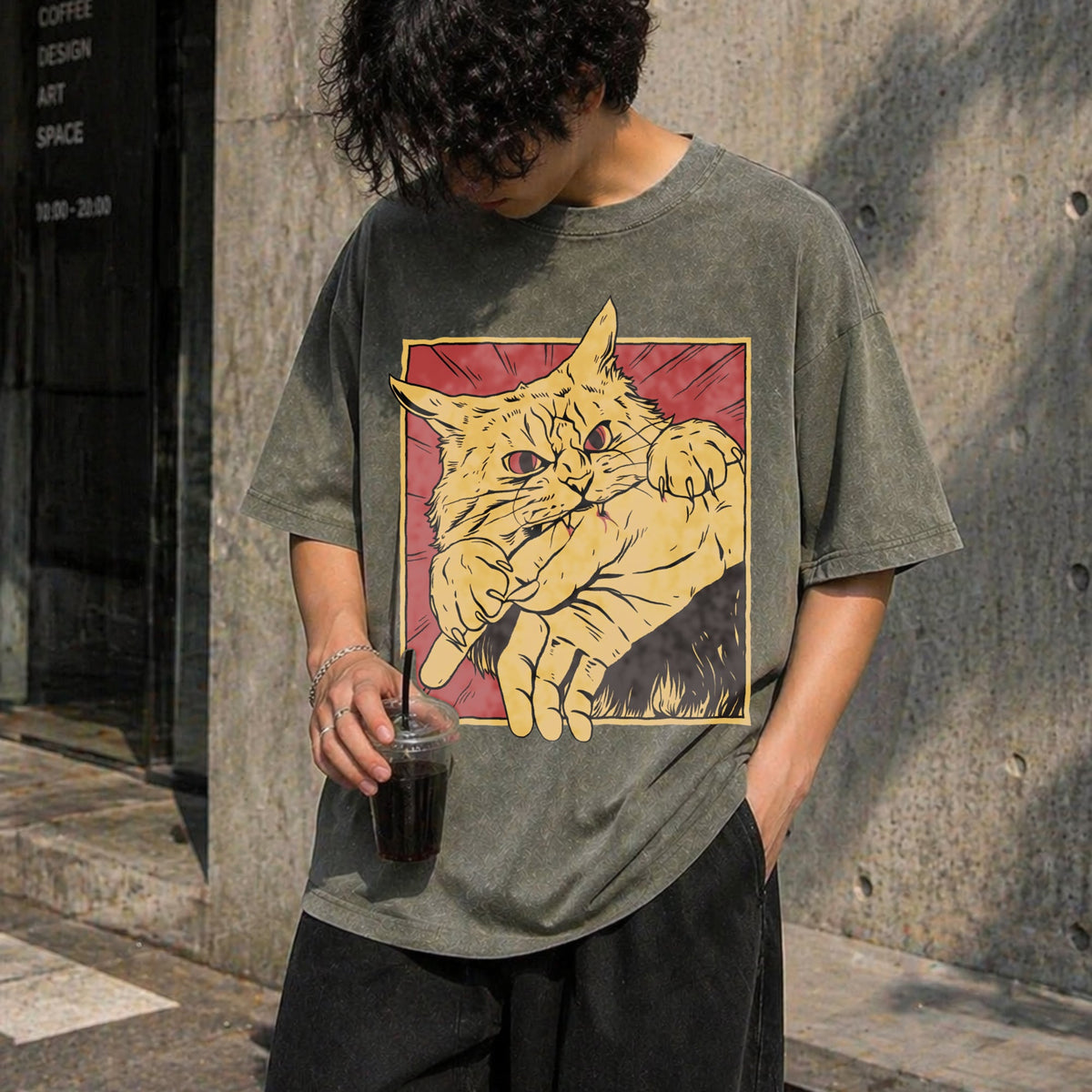 Cat Bite Anime Vintage Washed T-Shirt product image 4