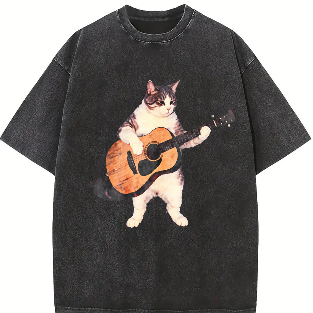 Guitar Cat Vintage Washed T-Shirt product image 2