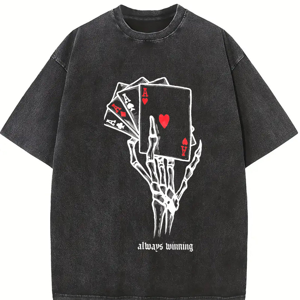Dark Punk Of A Skeleton Hand Playing Poker Vintage Washed product image 2