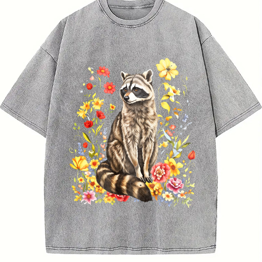 Cute Raccoon Floral Vintage Washed T-Shirt product image 5