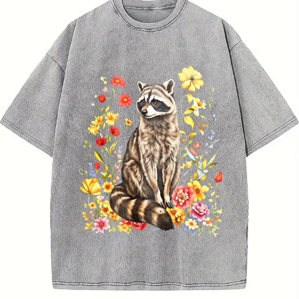 Cute Raccoon Floral Vintage Washed T-Shirt product image 5