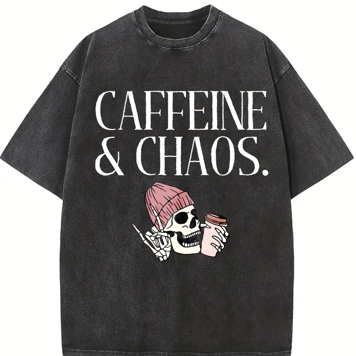 Caffeine And Chaos Aesthetic Vintage Washed T-Shirt product image 2