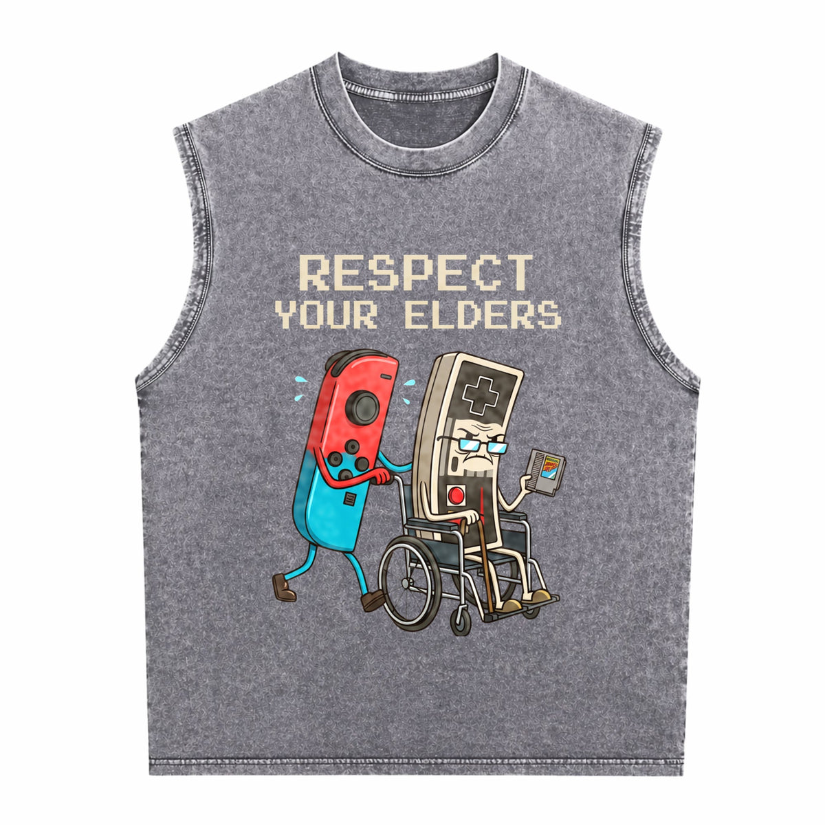 Funny Gamer Console Old School Gaming Lover Unique Humor Men's Washed Tank Top