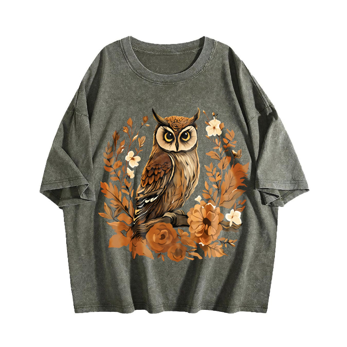 Summer Autumn Leaf Flower Owl One-piece Vintage Washed product image 4