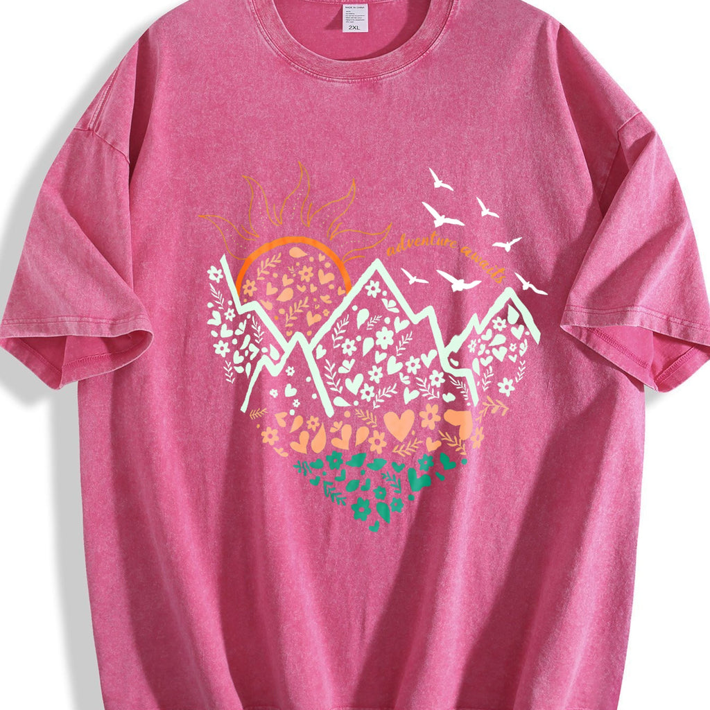 Floral Mountain Sunrise Summer Vintage Washed T-Shirt product image 5