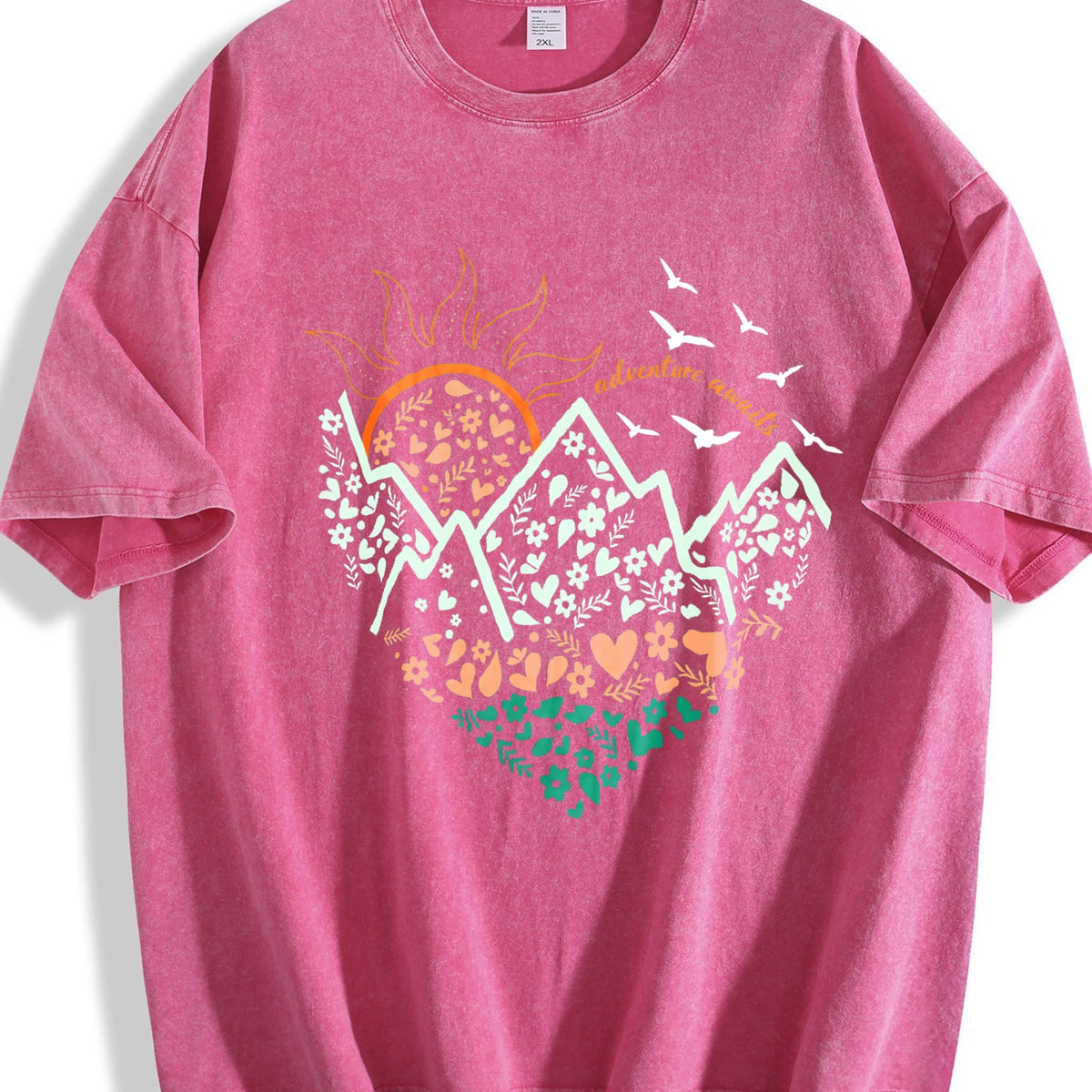 Floral Mountain Sunrise Summer Vintage Washed T-Shirt product image 5