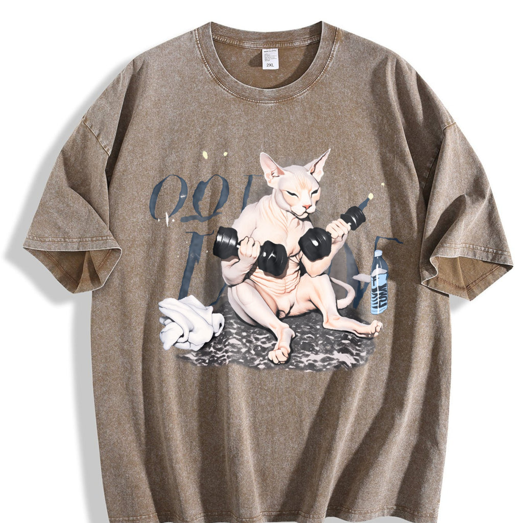Sphynx Cat Workout Vintage Washed T-Shirt product image 3
