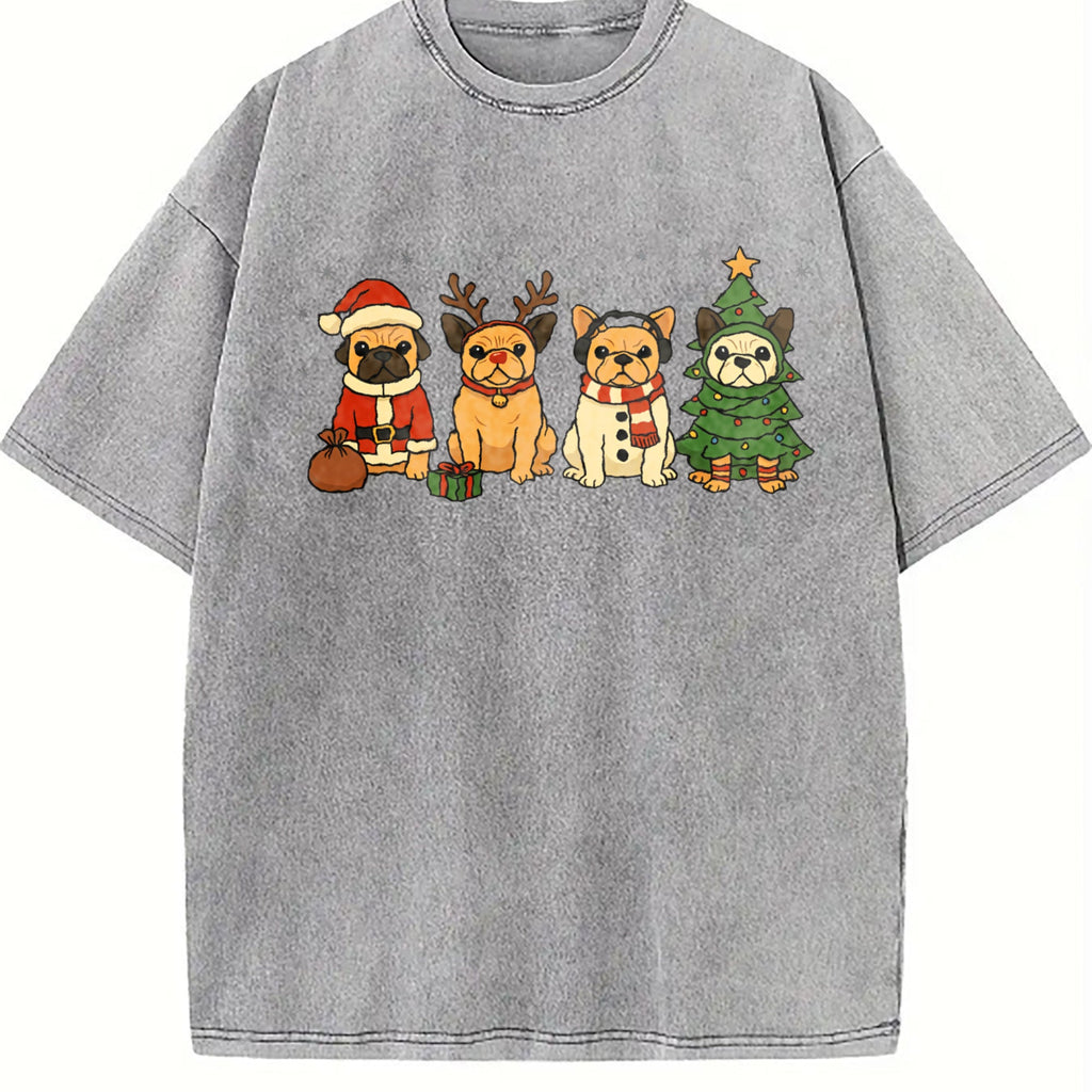 Christmas French Bulldog Vintage Washed T-Shirt product image 4