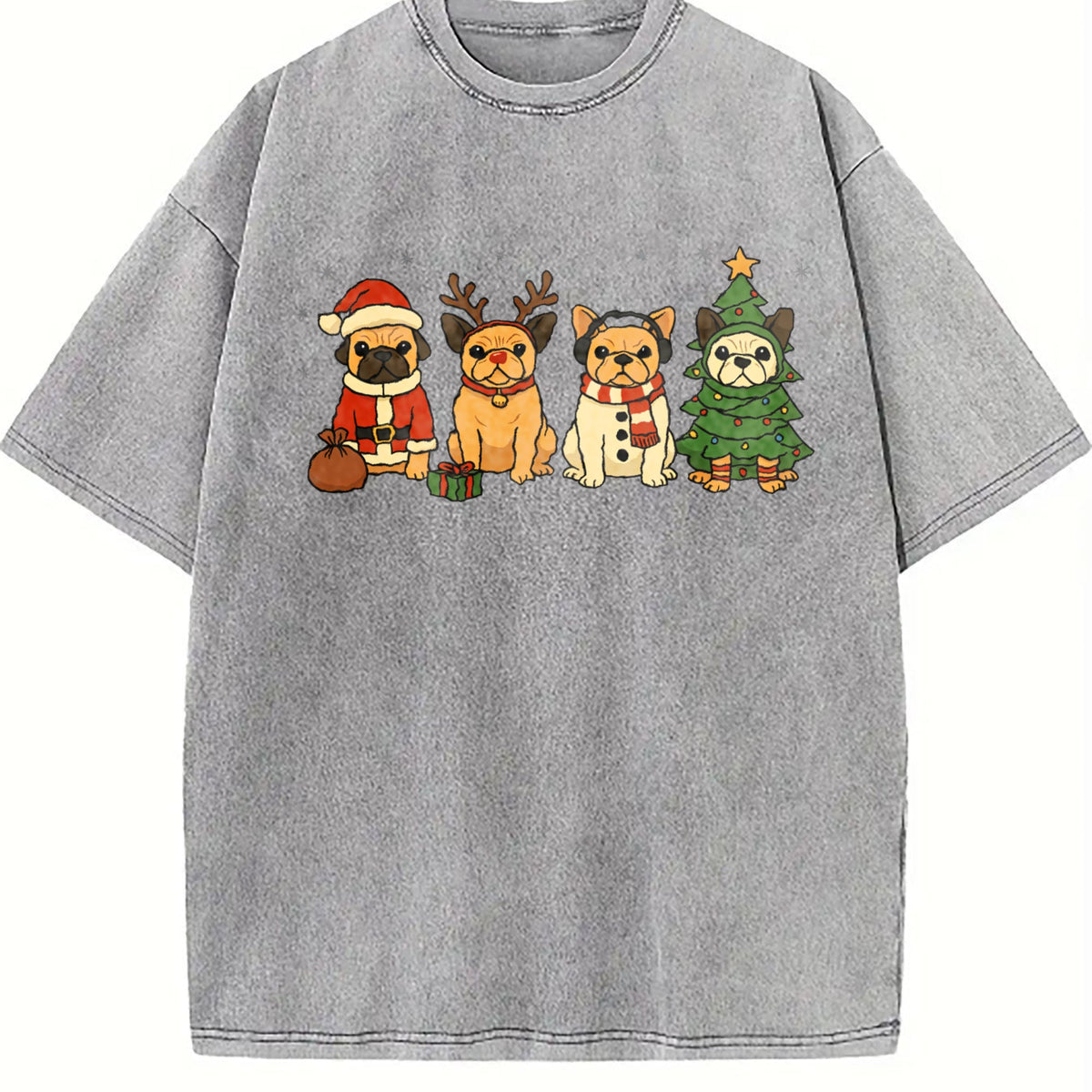 Christmas French Bulldog Vintage Washed T-Shirt product image 4
