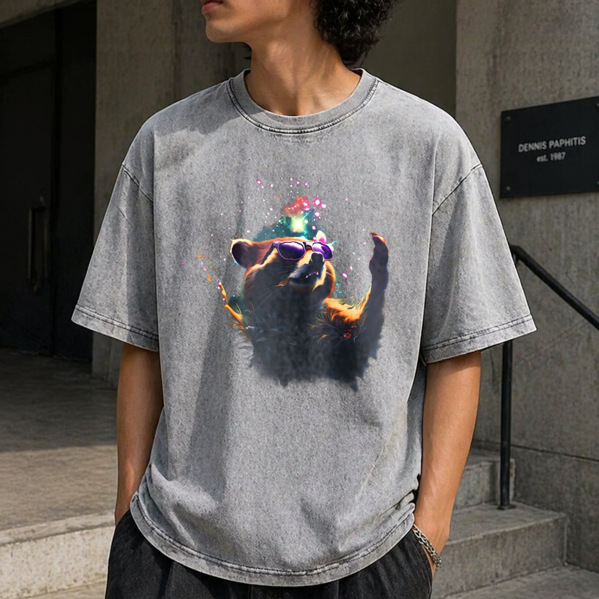 Cosmic Raccoon Vintage Washed T-Shirt product image 5