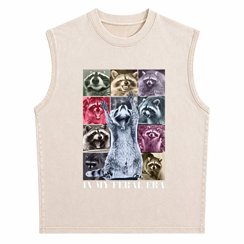 In My Feral Era Funny Raccoon Animal Meme Racoons Team Men's Washed Tank Top