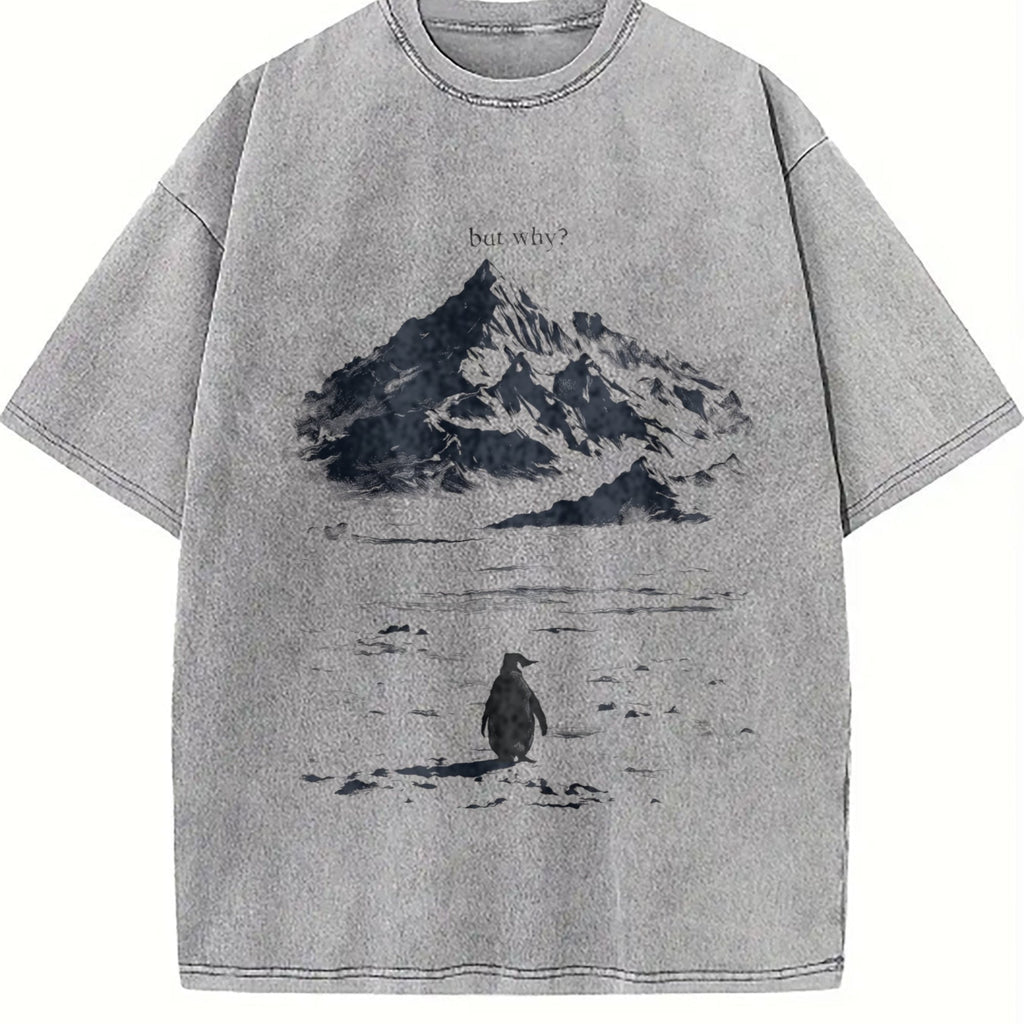 Lone Penguin Mountain Meme Vintage Washed T-Shirt product image 5