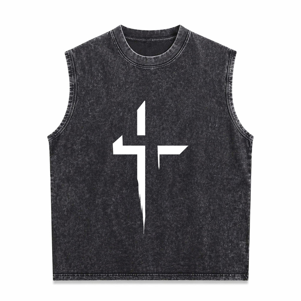 Patterned Cross Men's Washed Tank Top