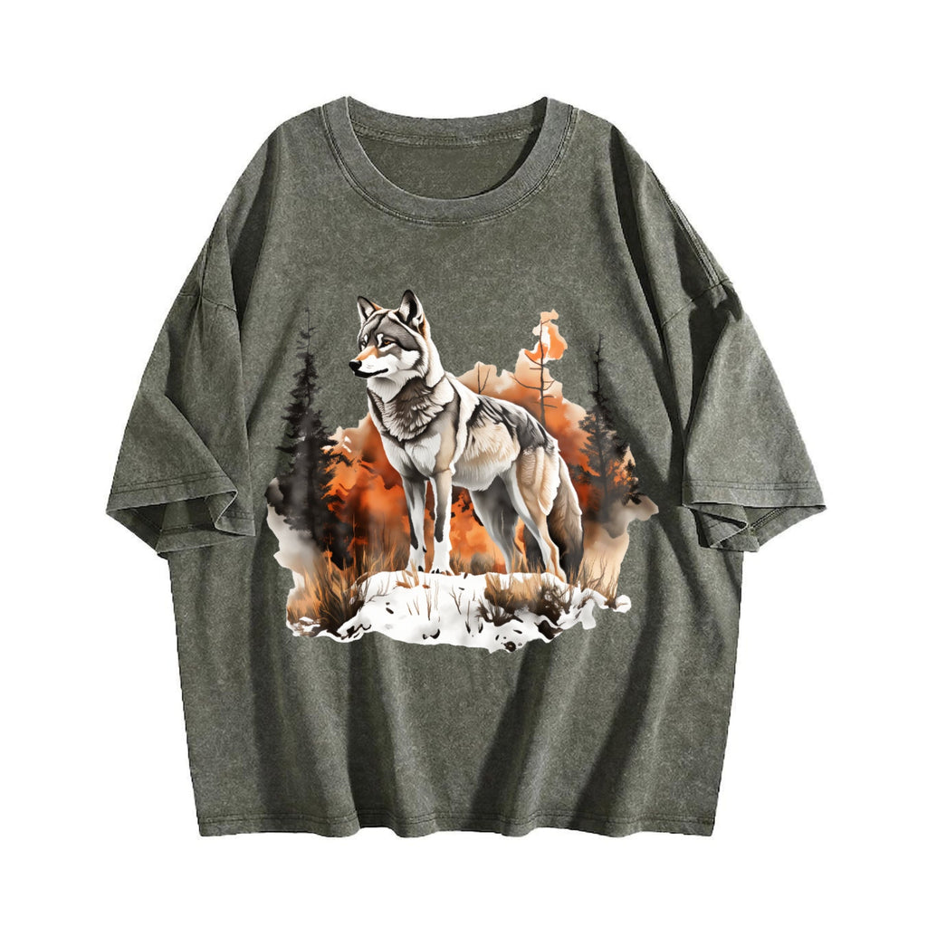 Winter : Gray Wolf In A Forest Snowscape Vintage Washed product image 4