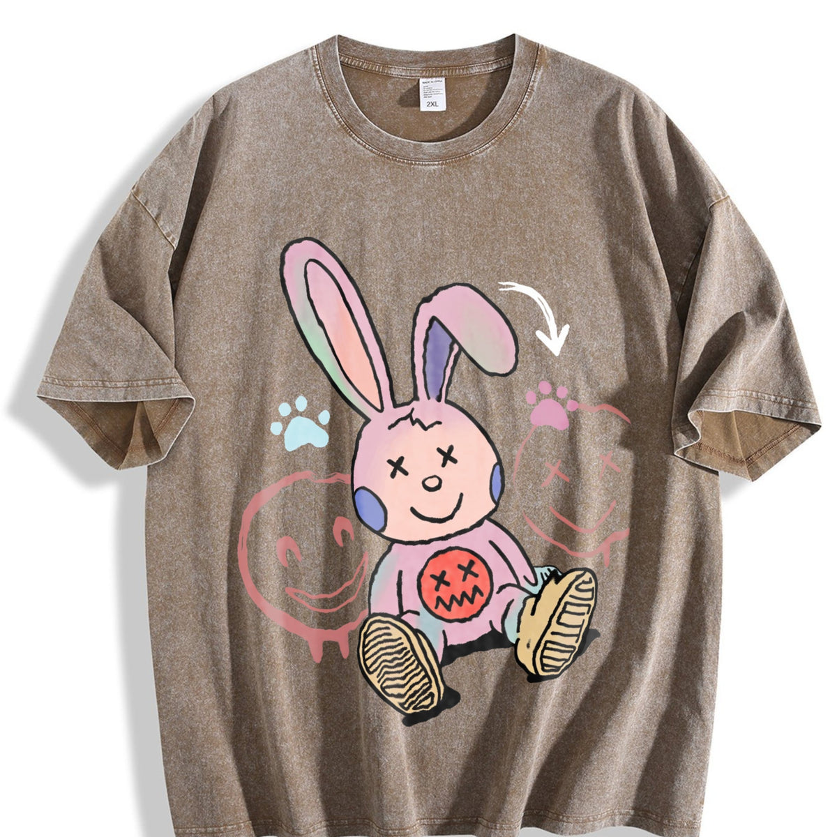 Whimsical Cartoon Rabbit With Long Pink Ears Vintage Washed product image 3