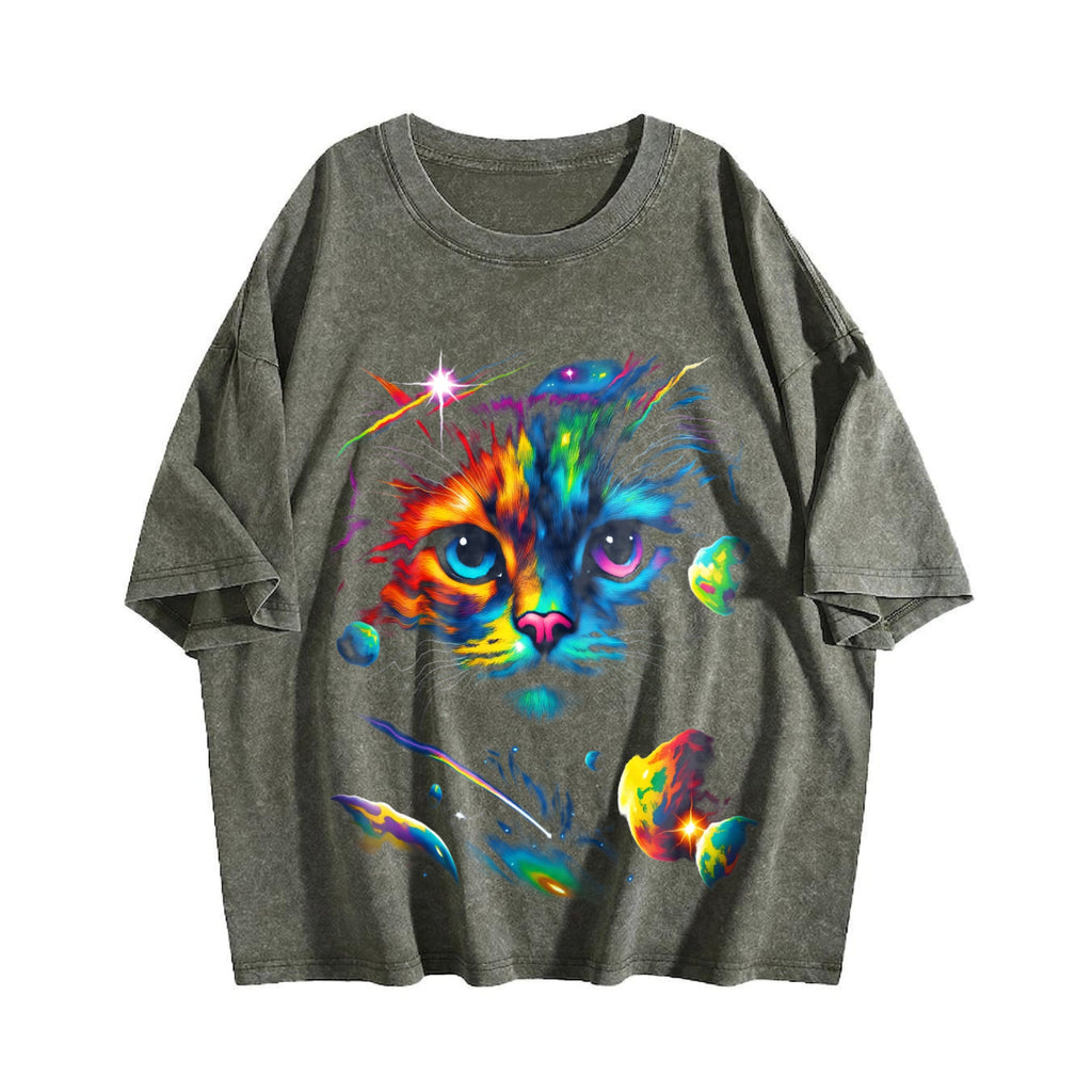 Cat Galaxy 90s Vintage Washed T-Shirt product image 4