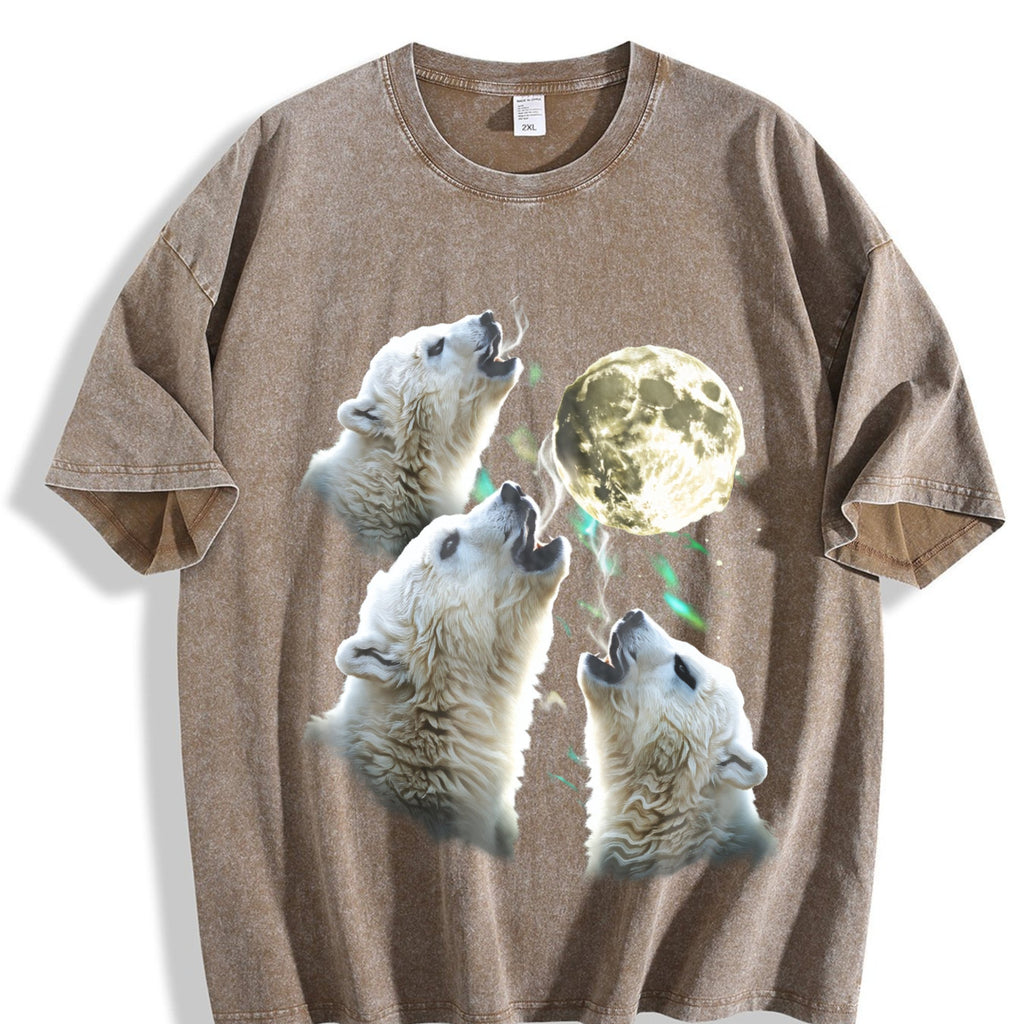 Baby Polar Bear Howling To Moon 90s Vintage Washed T-Shirt product image 3