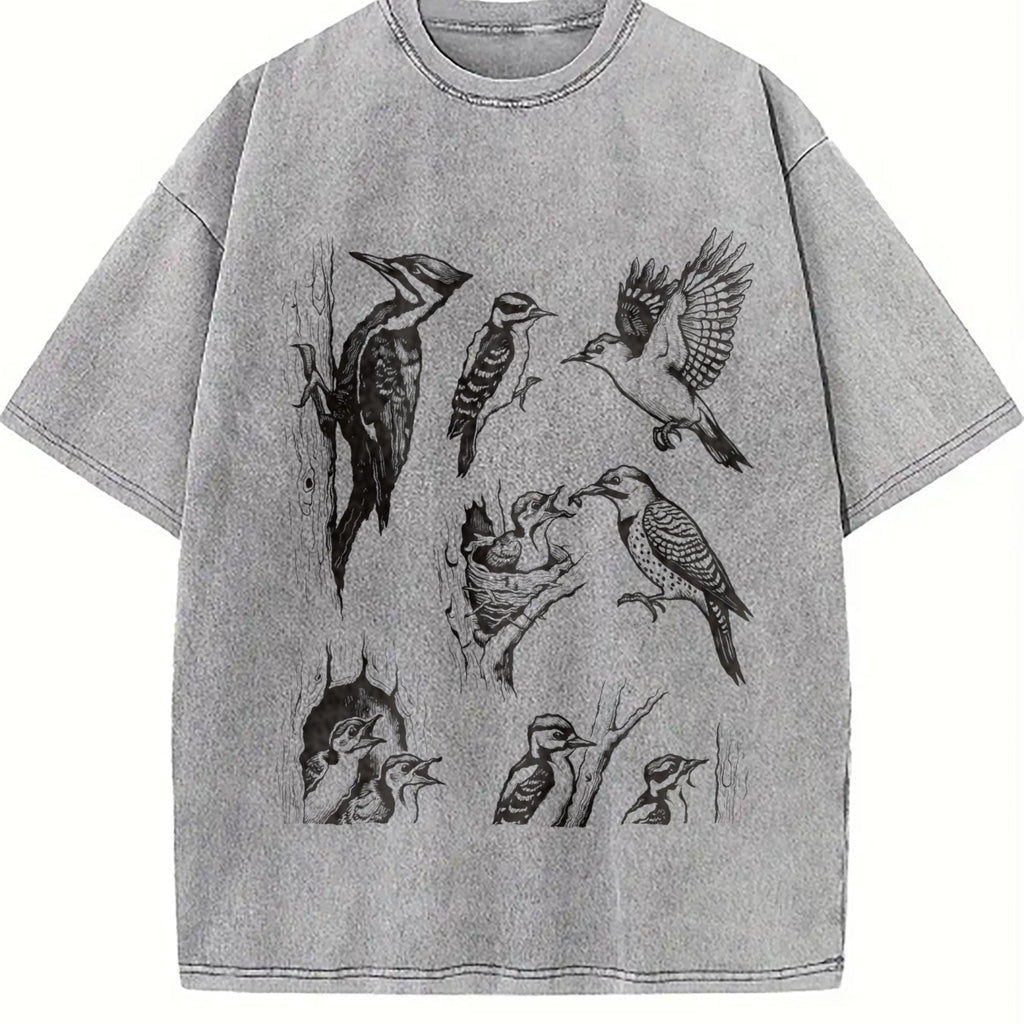 Woodpecker Bird 90s Tattoo Vintage Washed T-Shirt product image 5