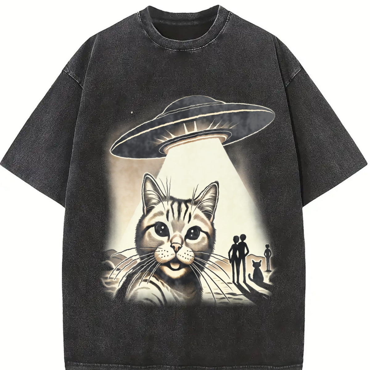 Cat UFO Selfie 90s Vintage Washed T-Shirt product image 2