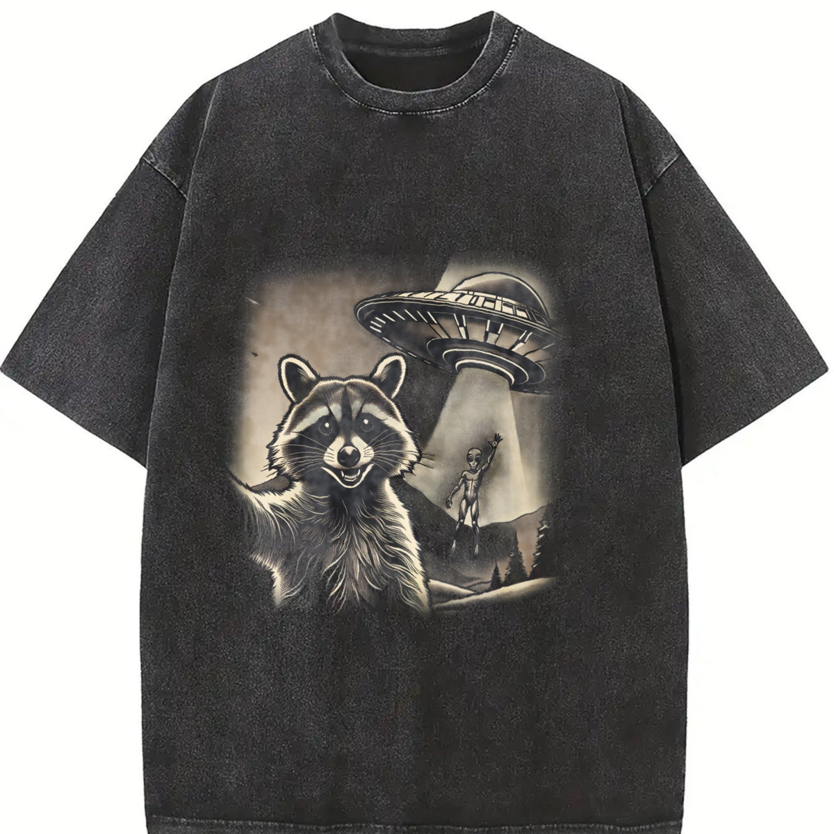 Raccoon UFO Selfie 90s Vintage Washed T-Shirt product image 2