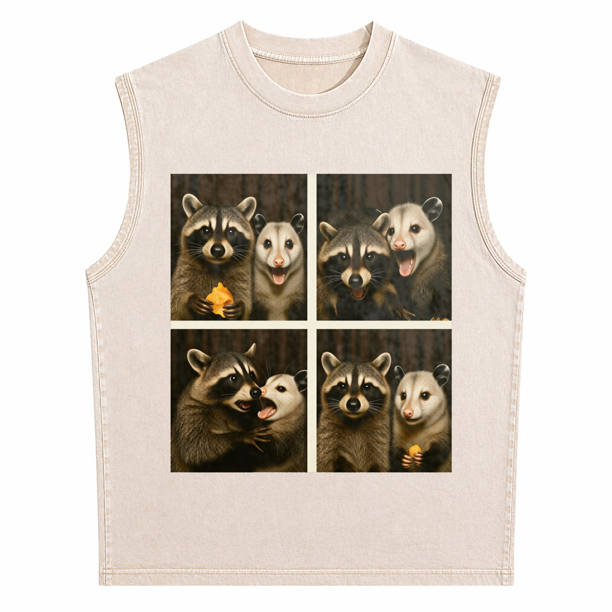 Funny Possum & Raccoon Photobooth Selfie - With 4 Animal Men's Washed Tank Top