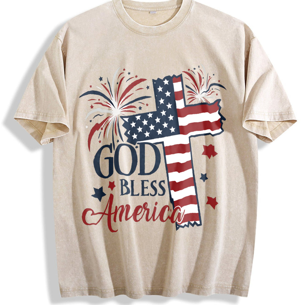 God Bless America Flag Cross Vintage Washed T-Shirt product image 1
