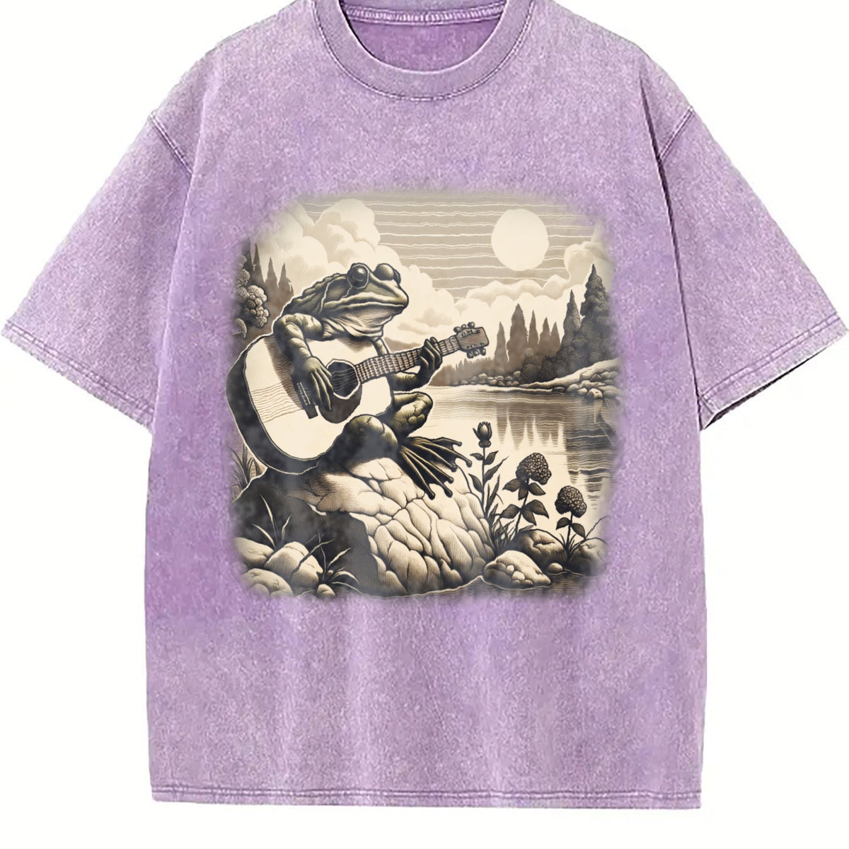 Frog Playing Guitar 90s Vintage Washed T-Shirt product image 6