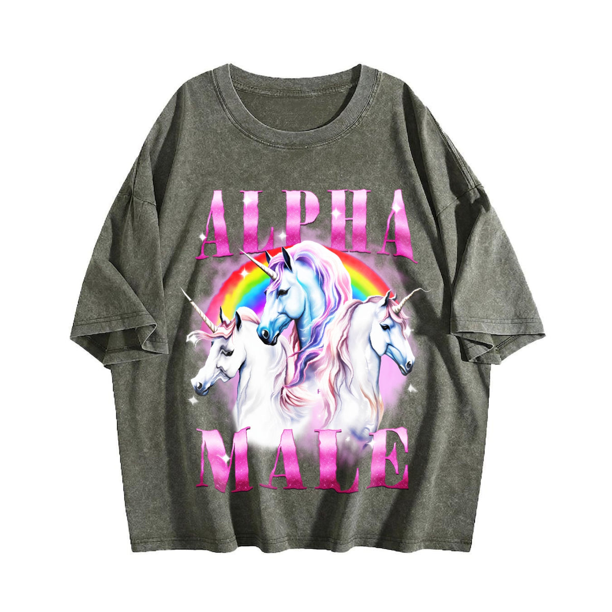 Alpha Male Unicorn Ironic 90s Vintage Washed T-Shirt product image 4