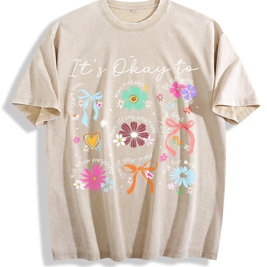 It's Okay To Boho Floral Vintage Washed T-Shirt product image 1
