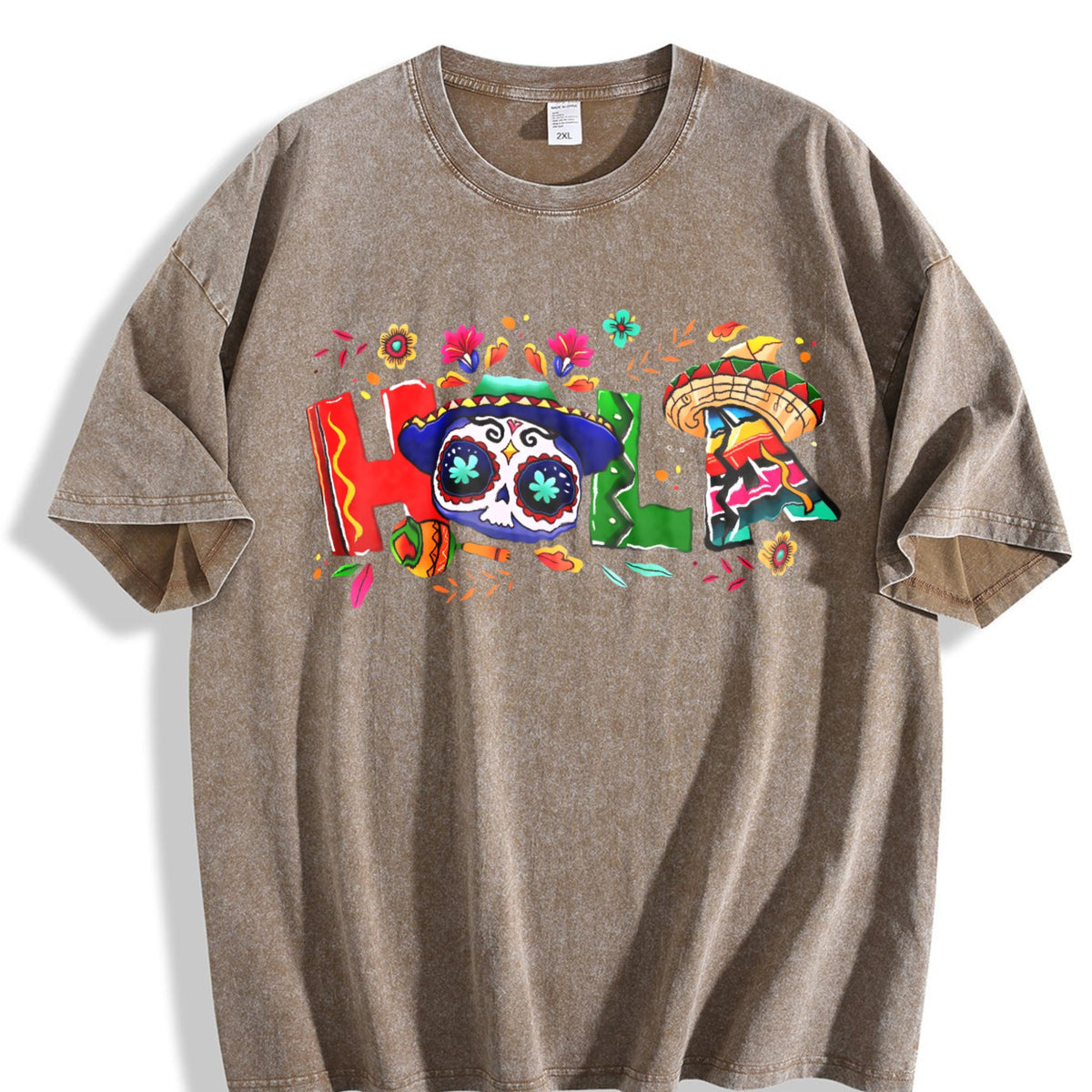 Holiday Letter Wide Brim Hat Cinco De Mayo Carnival Vintage Washed T-Shirt
