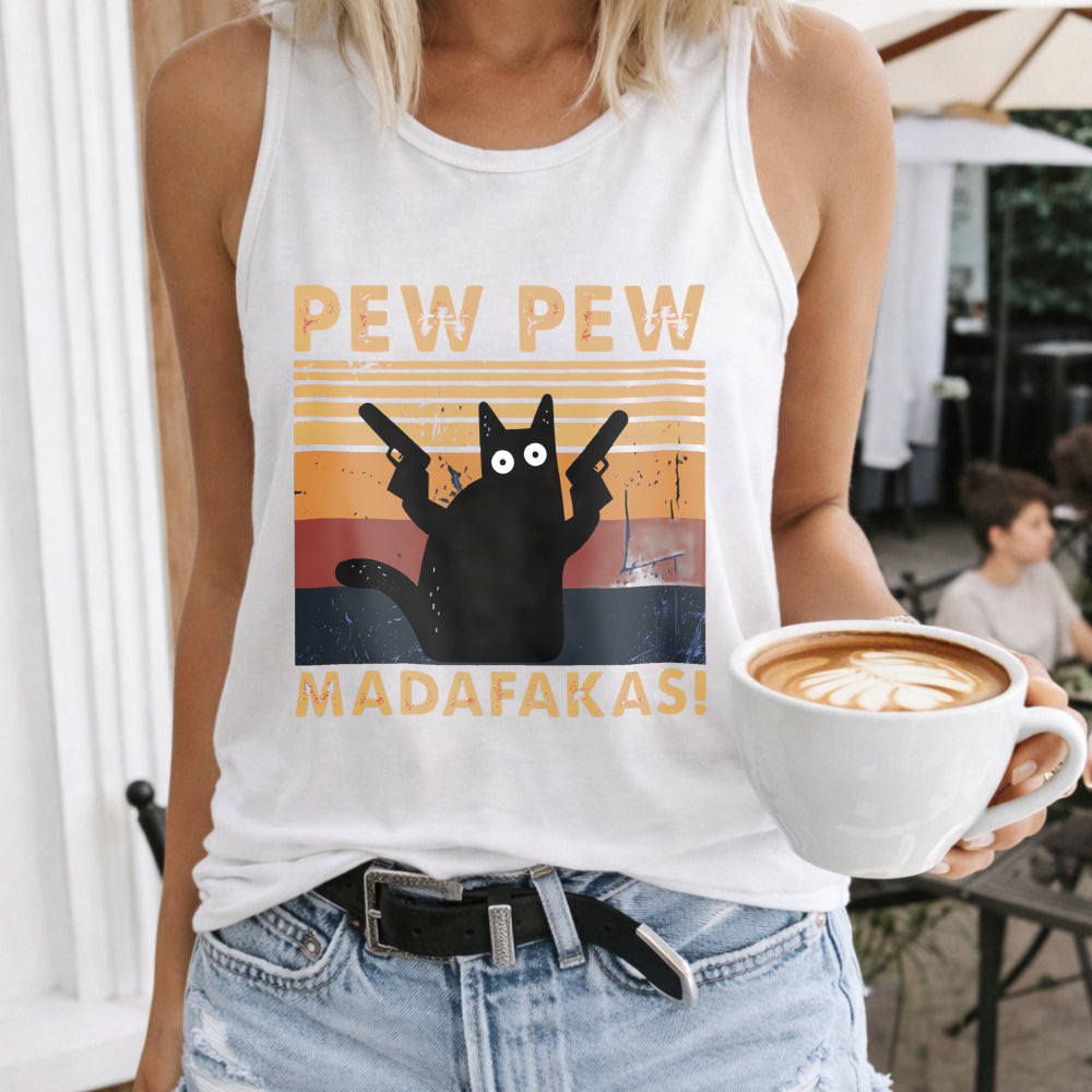 Paw Paw Letter & Cartoon Cat Abstract Women's Tank Top
