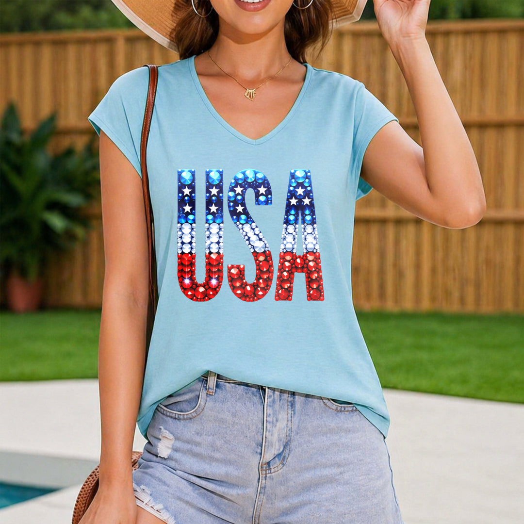 Patriotic USA Flag - Grey With Red Women's V-Neck Tank Top