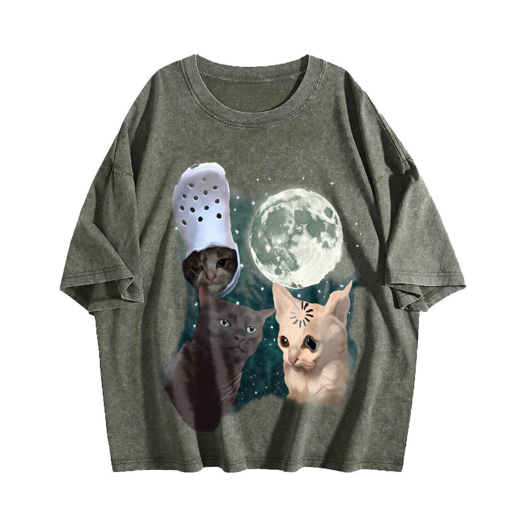 Three Cats Moon Vintage Washed T-Shirt product image 4