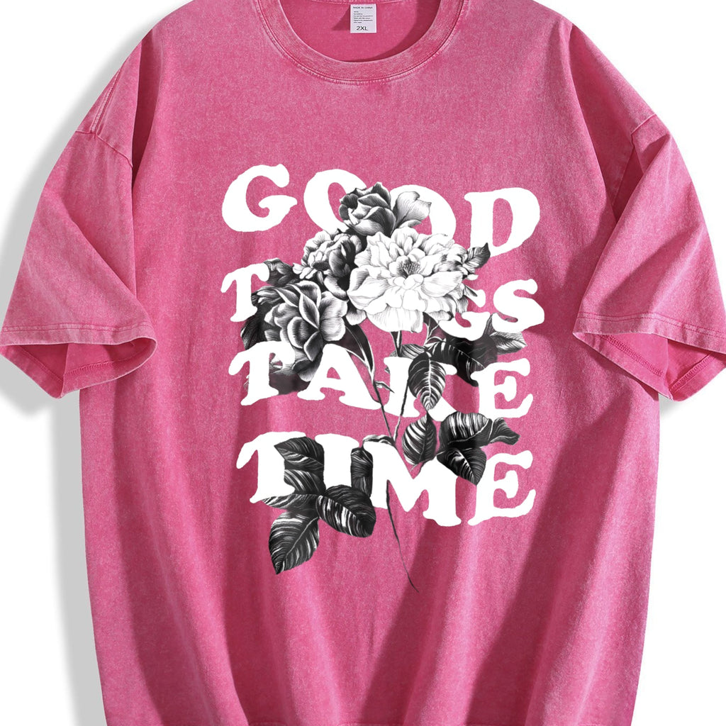Good Things Take Time Flowers Vintage Washed T-Shirt product image 5