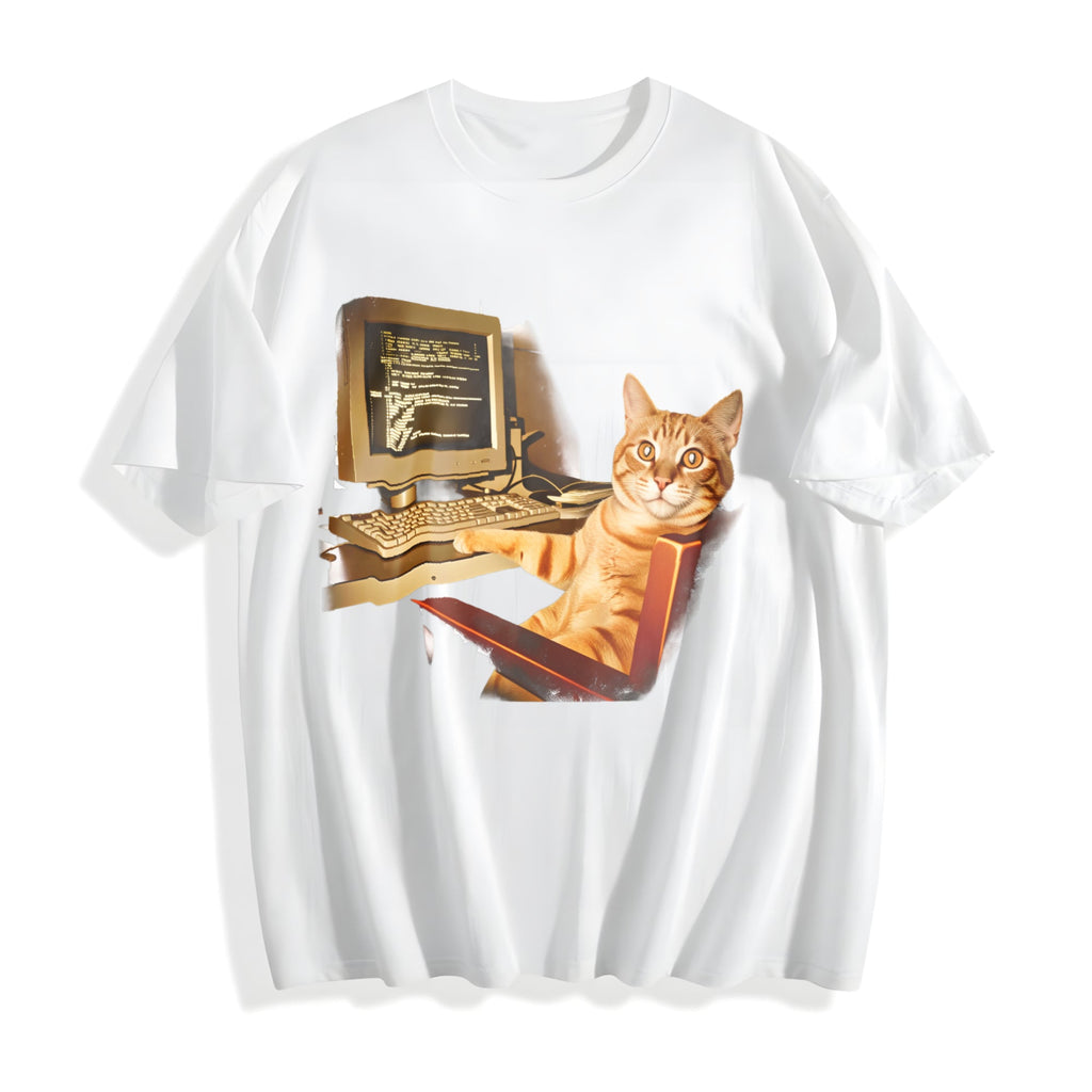 Funny Office Cat Working At Computer Meme Dtg Cotton T-Shirt product image 2
