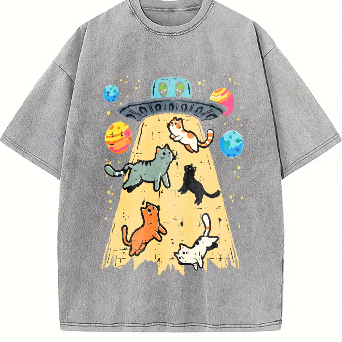 Summer UFO Takeaway Cute Cat Vintage Washed T-Shirt product image 5